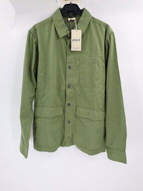 NWT Pact Shirt Jacket Mens Medium Woven Twill Field Organic Cotton Green utility
